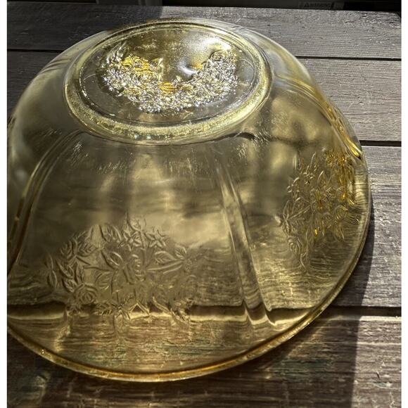Federal Glass Sharon Amber Cabbage Rose Bowl Depression Glass 8.5" Yellow Dish - Picture 6 of 13